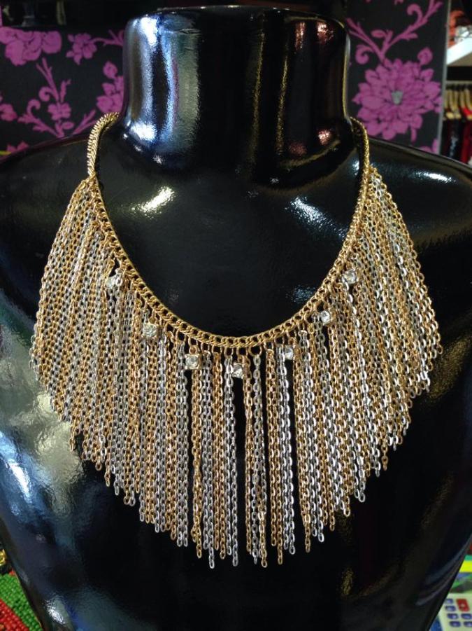 LUX214 gold silver tassel cocktail necklace