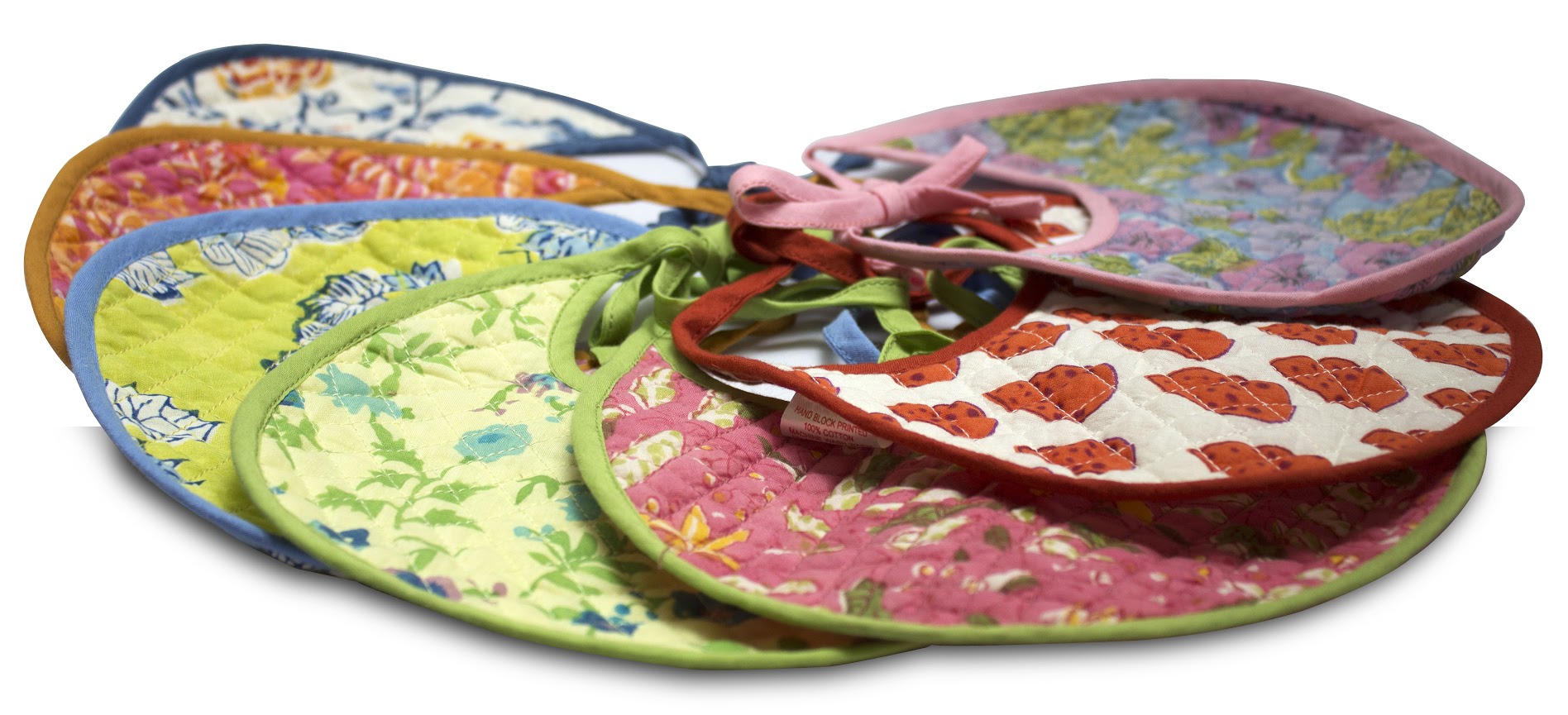  handblockprinted cotton bibs, the sandalwood room
