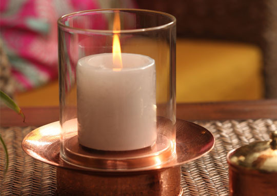 Hurricane lamp copper base the sandalwood room