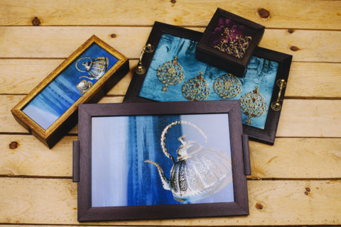 decorative trays boxes silk and zardosi  the sandalwood room