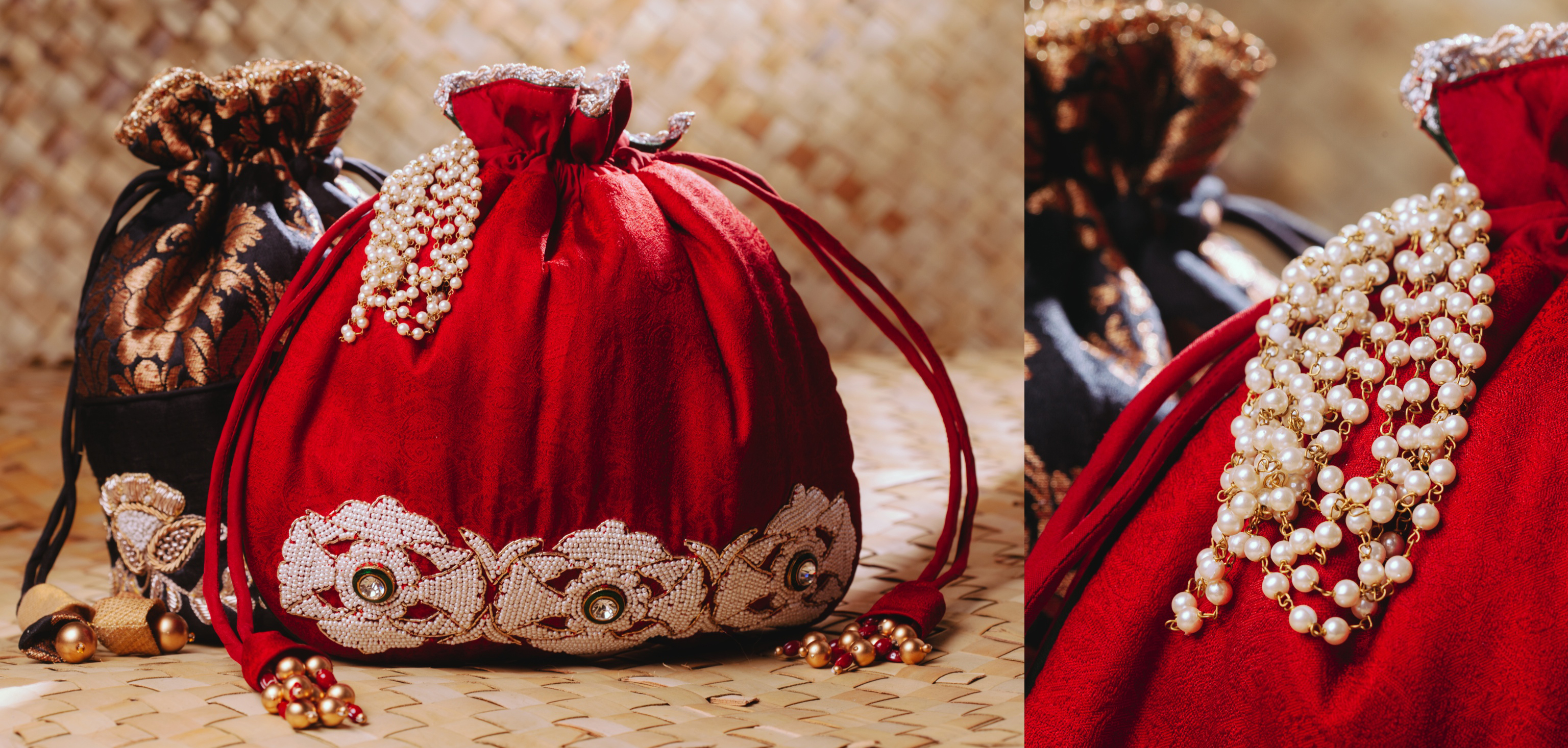 Red drawstring bag, the sandalwood room