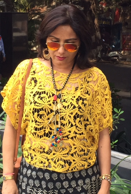Boho black skirt yellow lace crop top mayabazar caravan-soul necklace