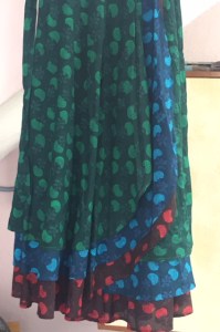 multi-coloured layered long skirt with hand block print