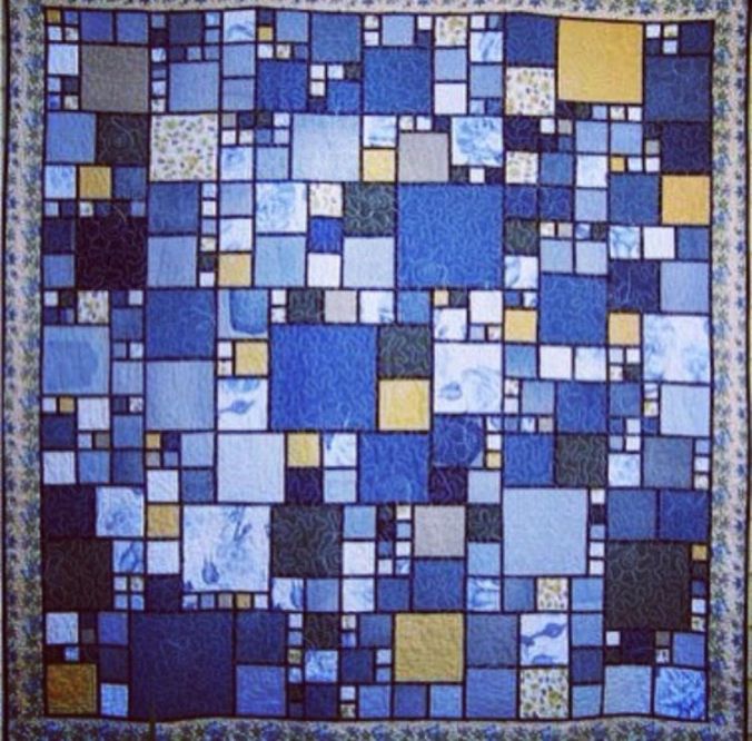 Indigo Collage on quilt, the sandalwood room