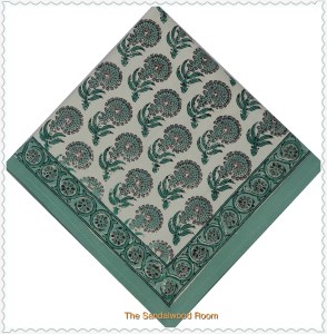 Handmade blockprinted Anokhi dinner napkins with organic dyes , the sandalwood room