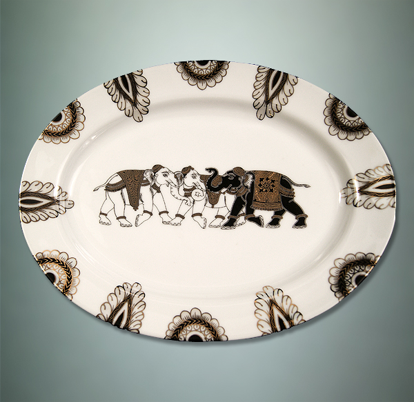ishika-oval-plate-with-elephants-and-motif-patterns, the sandalwood room