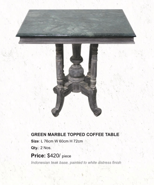 green marble topped coffee table, the sandalwood room