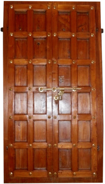 handcrafted indian teak shutters with brass knobs, shooter bolt and handle, the sandalwood room