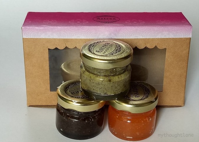 diwali gift hamper with three body scrubs from astrea